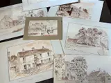 Seven ink and by Geoffrey Burrows, ink and watercolour, sold Mar 2026