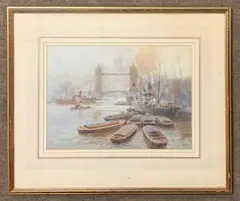 Untitled by Arthur James Wetherall Burgess, Watercolour Pool of London signed lower left, sold Feb 2026