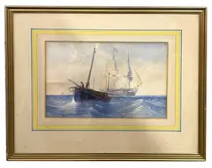 Shipping scene by Thomas Charles Leeson Rowbotham, 1853, watercolour, sold Feb 2026
