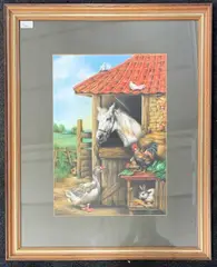 A farmyard scene with Geese by Carl Donner, 1978, gouache, sold Feb 2026