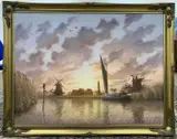 Wherry on the Broads at Dusk / Dawn by Neil Smalley, oil on canvas, offered Jan 2026