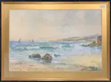 View across a coastline by Joseph Hughes Clayton, watercolour, sold Jan 2026