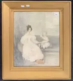 Seated portrait of a woman and child by William Moore Snr, pencil and watercolour, sold Jan 2026