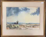 View over a Norfolk landscape by Clifford John, watercolour, sold Jan 2026