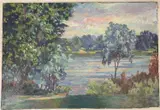 View over a riverbank by Annabel Gosling, oil on canvas, sold Dec 2025