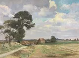 A view over a rural landscape by Geoffrey Burrows, oil on board, sold Dec 2025
