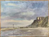 Mundesley Beach by Geoffrey Burrows, oil on board, sold Dec 2025