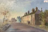 Autumnal street scene by Geoffrey Burrows, oil on board, sold Dec 2025