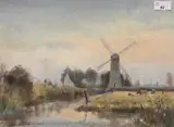 Norfolk River scene by Geoffrey Burrows, oil on board, sold Dec 2025