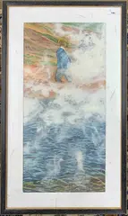 Child walks alongside a thermal pool by Tracy Myers, 2006, mixed media, sold Dec 2025