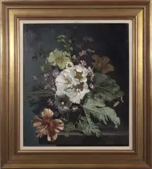 Still life of of flowers by Gordon Bennett Oates, oil on board, sold Nov 2025