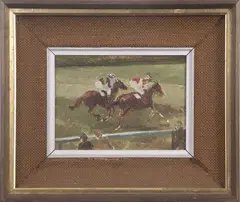 Horse Racing scene by Thomas John Coates, oil on canvas, sold Nov 2025