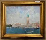 Venetian scene by Geoffrey Wilson, oil on board, sold Nov 2025