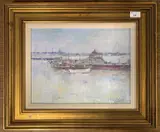 Boats and Barges on the Thames by John Denahy Neac, oil on board, sold Nov 2025