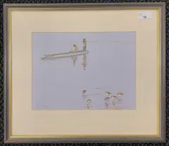 Wildfowling by Julian Novorol, 2001, pencil and gouache, sold Nov 2025