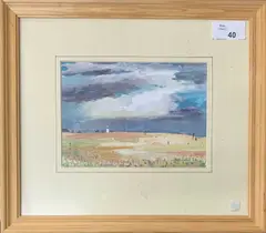 Landscape study with distant lighthouse by Martin Laurance, pencil, sold Nov 2025