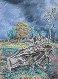 Lodge Hill Tree Stump by Edgar Holloway, 1982, watercolour, sold Jul 2026