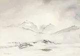 Snowstorm on Teallach by David Bellamy, watercolour, offered Jul 2026