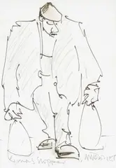 Xmas Shopper by Mike Jones, ink and pencil on paper, sold Jul 2026
