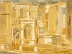 Monotype print - entitled verso 'Fountains in the Town by Peter Reddick, 1958, print, sold Jul 2026