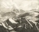 Snowdon from Glyder Fach by David James Woodford, etching, sold Jul 2026