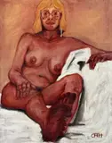 Red in Red by Carl F.E. Hodgson, oil on canvas, sold Jun 2026