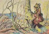 Wooded area with large tree by Edgar Holloway, watercolour and pencil, sold Jun 2026