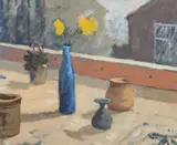 Still Life with Daffodils by Gareth Thomas, acrylic on card, sold May 2026