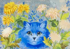 Blue Cat among the Flowers by Louis Wain, watercolor, sold May 2026