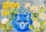 Blue Cat among the Flowers by Louis Wain, watercolor, sold May 2026