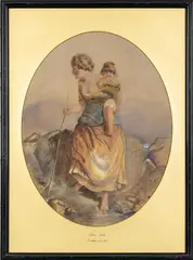Mother and Child Walking a Difficult Path, North Wales by Thomas Spinks, watercolour, sold May 2026