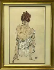 Colour print - portrait from behind of a seated lady by Egon Schiele, print, sold Apr 2026