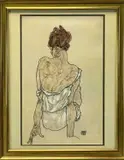 Colour print - portrait from behind of a seated lady by Egon Schiele, print, sold Apr 2026