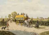 Andrews & Son horse-drawn bus in a by Arnold Clarke Shuttleworth, oil on canvas, sold Apr 2026