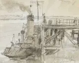 Steamer by the Sea by William Selwyn, mixed media, sold Apr 2026