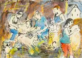 'Shearing in the Shed by Robert Macdonald, mixed media, sold Apr 2026