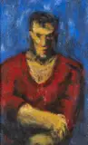 The Red Shirt by Peter Morgan, acrylic on card, sold Apr 2026