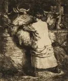 Feeding Cattle by Charles Frederick Tunnicliffe, etching, sold Apr 2026