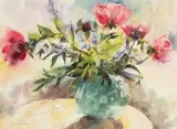 Pink Peonies, Camassia and Soloman by David Grosvenor, watercolour, sold Apr 2026