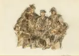 Trafodaeth (Discussion) by William Selwyn, watercolour and pencil, sold Apr 2026