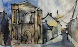 Possibly Tabernacle Chapel in by John Uzzell Edwards, mixed media, sold Apr 2026