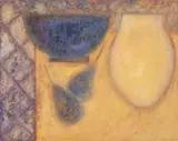 'Cream Pot with Blue Bowl & by Vivienne Williams, mixed media, sold Apr 2026