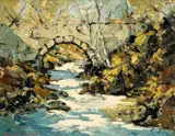 Bridge over River Ogwen by Charles Wyatt Warren, oil on board, sold Apr 2026