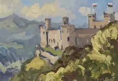 Harlech Castle by Gareth Thomas, oil on board, sold Apr 2026