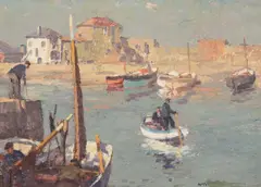 Sunlit Mevagissey by Gyrth Russell, oil on board, sold Apr 2026
