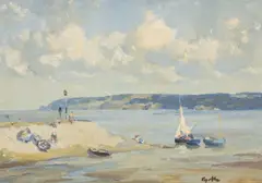 Red Wharf on Anglesey by Gyrth Russell, oil on board, sold Apr 2026