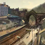 Sun on the Tracks, Conwy Station by Rob Pointon, oil on board, sold Apr 2026