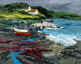 Barns and Boats, Carmarthenshire by Sion McIntyre, acrylic on board, sold Apr 2026