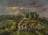 Moonlight, Carreg Cennen by Martin Llewellyn, oil on canvas, offered Apr 2026