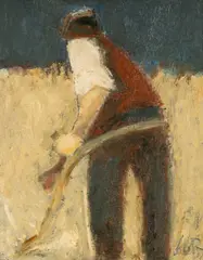 Man with Scythe by Will Roberts, 1987, oil on board, sold Apr 2026